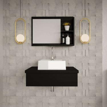 Imagem de Conjunto para Banheiro Bancada com Cuba Q32 Quadrada e Espelheira City 601 Preto Ônix