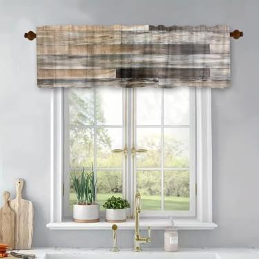 Imagem de Cortinas curtas de tratamento de janelas de madeira laranja marrom cortinas blackout com bolso para varão painel superior para banheiro quarto sala de estar 137 x 45 cm