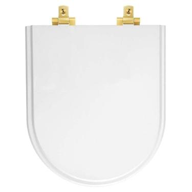 Imagem de Assento Sanitário Mdf Soft Close Carrara Branco Para Vaso Deca Com Ferragem Dourada