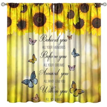 Imagem de Cortinas de girassol, flores do campo, linguagem inspiradora, quarto, sala de estar, cozinha, varão, bolso, janela, conjunto com 2 painéis, tamanho total 107 cm L x 114 cm C