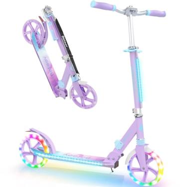 Imagem de BELEEV Scooters V8 para crianças a partir de 6 anos com roda iluminada, haste e convés, scooter dobrável de 2 rodas para adultos e adolescentes, 4 alturas ajustáveis, scooter esportiva leve, até 99,8