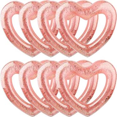 Imagem de Cotiny Pacote com 8 anéis infláveis de natação em forma de coração, boias de piscina em forma de coração para mulheres, meninas, festa na piscina, suprimentos de festa na praia (ouro rosa)