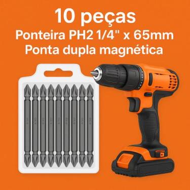 Imagem de Bits para parafusadeira ponteira dupla Philips magnética PH2 1/4 x 65m