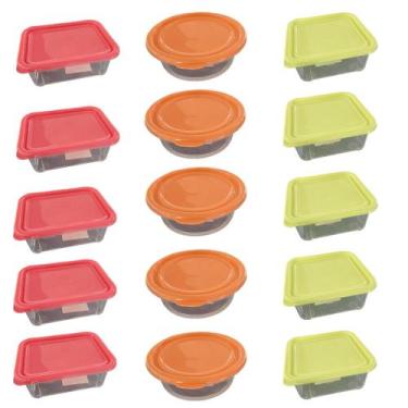 Imagem de Kit 15 Potes c/ Tampa Colorida Mantimentos Condimentos Armario Cozinha