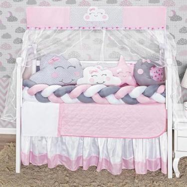 Imagem de Kit Berço Trança Céu Cab Nuvem Estrela Rosa Menina 12 Peças - L2m