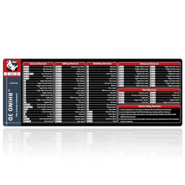 Imagem de exco Tapete de rato com atalho vip para Rhino 3D, 79,8 x 29,7 x 0,2 cm, grande folha de referências, tapete de rato para PC, escritório, planilha, teclado, atalho, tapete de rato com borda costurada