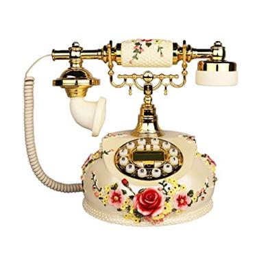 Imagem de UWEREBFM Telefone fixo com fio, decoração de telefone antigo, vintage, retrô, branco, imitação antiga, telefone com fio, casa, escritório, número 3