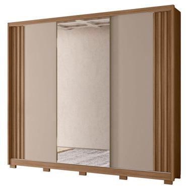 Imagem de Guarda Roupa Casal Arizona 3 Portas Carvalho Fendi com Espelho - Moval