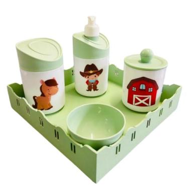 Imagem de Kit Higiene Baby Cowboy Menino c/bandeja em MDF - Dóia Kids, Quadrada 