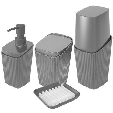 Imagem de Kit Banheiro Porta Escova Cotonete Dispenser Saboneteira New Square Preto - Coza