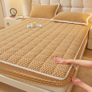 Imagem de Capa protetora de colchão Queen acolchoada com protetor de colchão grosso e amigo da pele, capa de colchão respirável Nonoise, lavável na máquina - marrom | Duplo: 119 x 200 cm (1 peça)