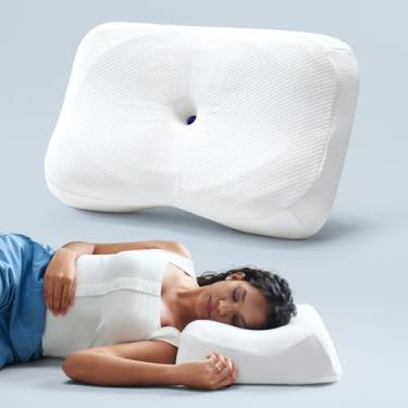 Imagem de Travesseiro de sono profundo para alívio da dor para suporte de pescoço e ombro, design de forma ortopédica cervical para pessoas que dormem de lado e de costas, patenteado ergonômico suavemente