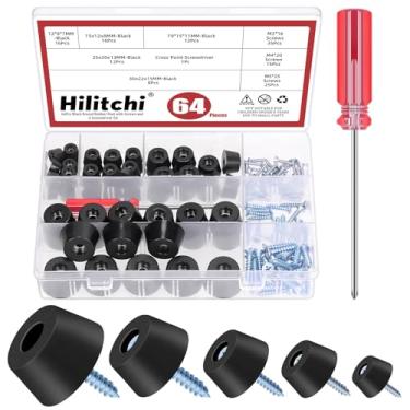 Imagem de Hilitchi Tábua De Corte Com Pés Borracha Preta, 64 Peças, 5 Tamanhos, Parafusos Aço Inoxidável, Chave Fenda, Almofadas Redondas Macias E Antiderrapantes Para Móveis