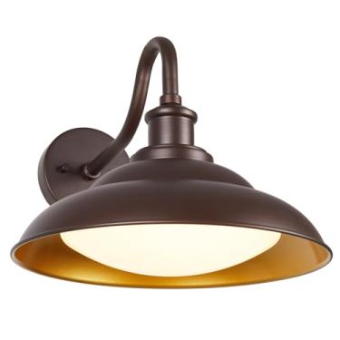 Imagem de Goosebrite Luzes De Celeiro Led Para Áreas Externas, Luminárias Parede Externas Estilo Pescoço Ganso Fazenda 12'', Varanda Bronze Com Temperatura Cor Ajustável E Internas, Polido A Óleo, 1 Pacote