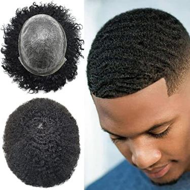 Imagem de F M FACE MIRACLE NEW YORK Peruca Afro Para Homens Negros, Pele De Poliéster, Injeção Pu, Sistema Substituição Cabelo Humano Afro-Americano, Unidade 8" X 10", Milagre Facial Masculino (8" 1B# Off Bla