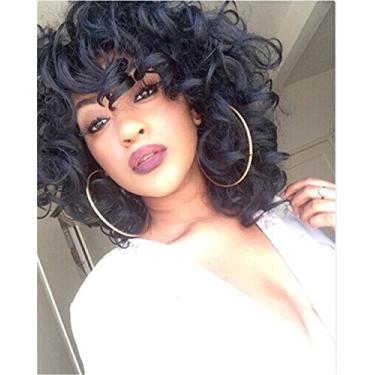 Imagem de Nuxovin Perucas Afro Crespas, Cabelo Humano Para Mulheres Negras, Curtas E Cheias, Com Franja Suave, Resistentes Ao Calor, Respiráveis, Sem Touca, Leves Emaranhados (Preto, 14")