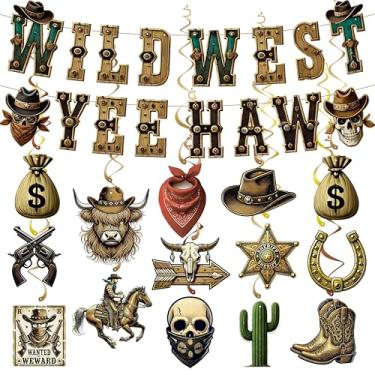 Imagem de Renbuzhu Decorações Para Festa De Cowboy Do Oeste - Decoração Com Tema Rodeio Oeste, Banners Pendurados Redemoinhos Yee Haw Aniversários E Chás Bebê