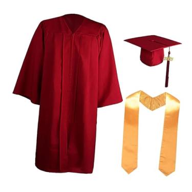 Imagem de YIJU Conjunto de vestido de formatura Vestido acadêmico para cerimônias de formatura de clube Ensino médio, Vermelho