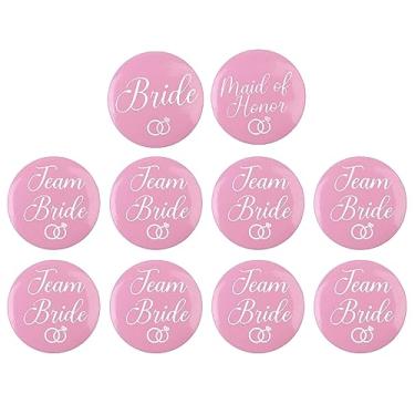 Imagem de Brosash Botões Da Equipe Noiva - (1) Noiva, Dama De Honra E (8) Botão, Festa Despedida Solteira Favores Suprimentos Decoração Kit Lembrancinhas Presentes Broches Conjunto Casamento Presente (Rosa)