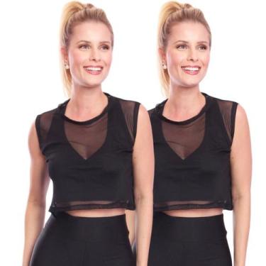 Imagem de Kit 2 Cropped De Tule Transparente Sem Manga Regata Feminina - Brás e 