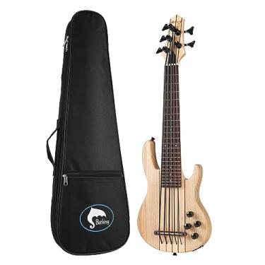 Imagem de Batking Ukulele baixo elétrico, 5 cordas UBass Fretted, através do pescoço baixo Uku elétrico com bolsa Gig (cor natural)