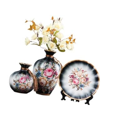Imagem de IEUDNS 3 peças de vasos de cerâmica, arranjos florais, enfeites de mesa, vasos de flores decorativos, recipientes de plantas para sala de jantar, Preto