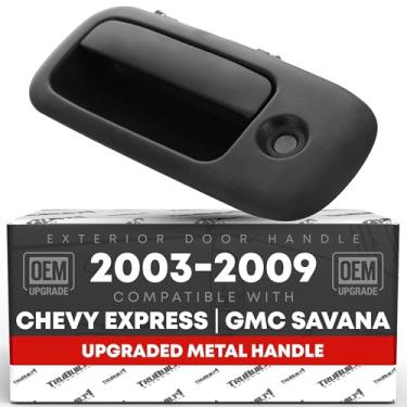 Imagem de Maçaneta da porta do motorista frontal externa atualizada de metal - compatível com Chevrolet Express 2003-2009, 03-09 GMC Savana 1500 2500 3500 - preto texturizado - OEM 25866267-MT, 10359094,
