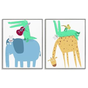 Imagem de Stupell Industries Elefante e jacaré com guitarra acústica 2 peças cinza emoldurado giclée conjunto de arte design por Carla Daly, 61 x 76
