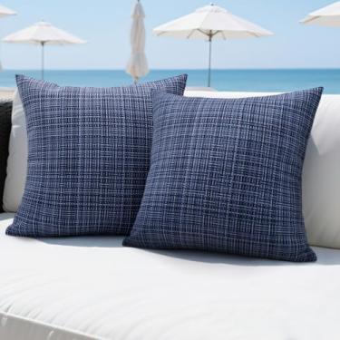 Imagem de HADEEONG Capas de almofada decorativas para ambientes externos, 45,7 x 45,7 cm, pacote com 2, textura de tecelagem, impermeável, capas de almofada para jardim, pátio, barraca, varanda, banco e sofá