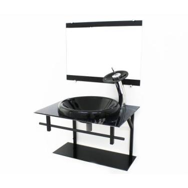 Imagem de Gabinete de vidro para banheiro ap 60cm com cuba chapeu - mármore pret