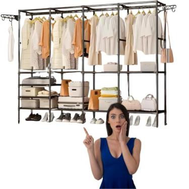 Imagem de Arara Cabideiro 4 Colunas com Sapateira e 10 Prateleiras – Armário Organizador Quádruplo para Closet e Quarto de Casal