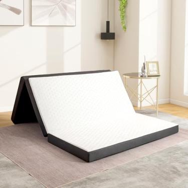 Imagem de MUUEGM Colchão de espuma viscoelástica com dobra tripla, colchão dobrável único de 10 cm, colchão dobrável com capa dobrável e lavável, colchão portátil para campismo/trailer/camas de hóspedes, 199 x