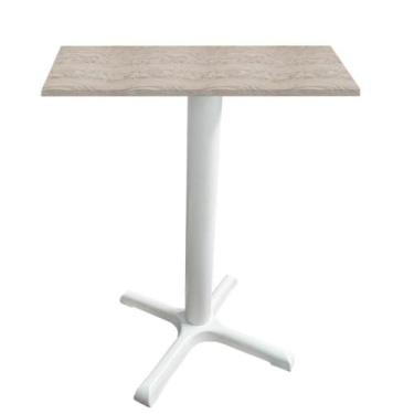 Imagem de Mesa Ômega Ferro Branco 74 cm (Alt) Base X Tampo MDP Quadrado Castanhe