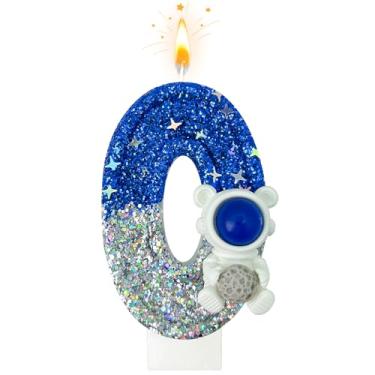 Imagem de HXOUSE Vela astronauta de primeiro aniversário – Espacial Universe Sparkler 1 vela para bolo de aniversário menino, topo para decorações de festa, comemorações de aniversário (número 0)