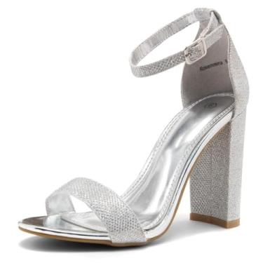 Imagem de Herstyle Rosemmina sandália feminina de salto alto com tira no tornozelo e salto grosso, Silvershimmer, 7.5