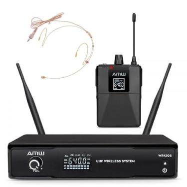 Imagem de AMW BU50 Sistema Sem Fio UHF Digital com Microfone Auricular, 50 Frequências, Alcance 60m, Display LCD