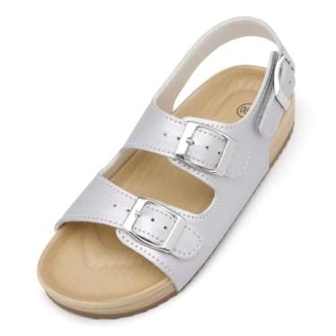 Imagem de Sandália para meninas e meninos, fivela dupla, casual, bico aberto, leve, para o verão, para crianças pequenas e grandes, Prata, 4.5 Big Kid