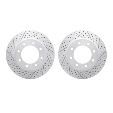 Imagem de Dynamic Friction Company Freios dianteiros e rotores| Rotores de freio com fenda perfurada| Rotores de freio a disco dianteiro| Serve para Ford F-250, F-350 2012-2023; Ford F-450 Super Duty 2013-2016