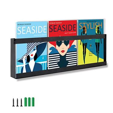 Imagem de Deveosa Suporte de revistas montado na parede - Rack de arquivo de metal minimalista preto para pendurar folheto organizador de armazenamento de quadrinhos para sala de estar, banheiro, sala de espera, decoração de escritório em casa