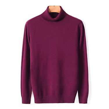Imagem de Suéter Masculino De Inverno - Suéter De Malha Masculino De Outono E Inverno Calor Engrossado Retro Gola Alta Moda Pulôver Casual De Manga Comprida Elástico Macio Fino Camis, Fuchsia, S