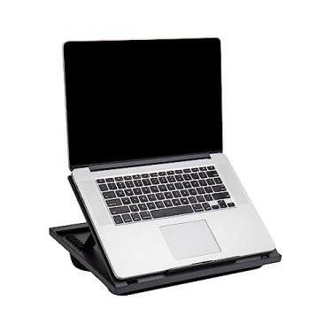 Imagem de Mind Reader Suporte de mesa de colo para laptop, bandeja de cama, dobrável, almofada, portátil, dormitório, plástico, 35 cm C x 28 cm L x 19 cm A, preto