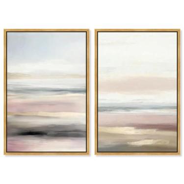 Imagem de Art Remedy Conjunto de tela Dreamy Tones conjunto de 2 abstratos minimalistas, moldura dourada, 25 x 38 cm