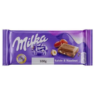 Imagem de Chocolate com Uvas Passas e Avelã Milka Pacote 90g