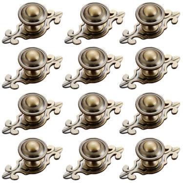 Imagem de Tverghvad Puxadores de armário de latão antigo, [pacote com 12] puxadores de gaveta redondos vintage com placa traseira, puxadores decorativos para cozinha, armários, gaveta de cômoda, armário