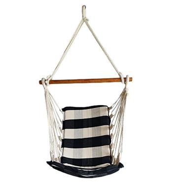 Imagem de Cadeira De Balanço Suspensa Rede De Teto Varias Cores preto Com Branco Xadrez