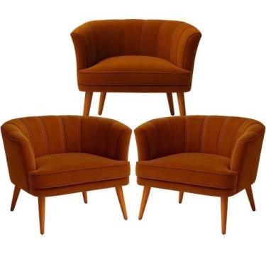 Imagem de Conjunto 3 Poltronas Estofadas para Recepção Clinica Tecido Veludo Mac