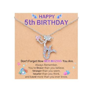 Imagem de PINKDODO Colar de sereia de aniversário Happy 4th 5th 6th Birthday Gifts for Daughter Granddaughter Niece, Aço inoxidável, Sem Pedra Preciosa