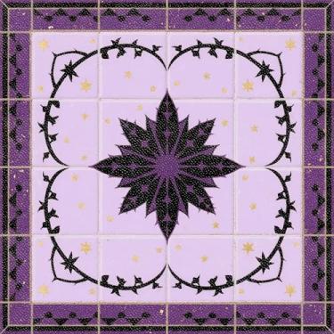 Imagem de HOMETITUTE 10 peças de anel roxo de estrela e espinho de 30,5 x 30,5 cm com borda botânica, descasque e cole adesivos removíveis para piso de vinil faça você mesmo para cozinha, banheiro, sala de