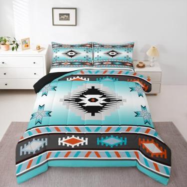 Imagem de Erosebridal Conjunto de cama com edredom estilo boêmio, tribal, exótico, estilo queen, retrô, étnico, asteca, geométrico, sudoeste, indiano, 3 peças