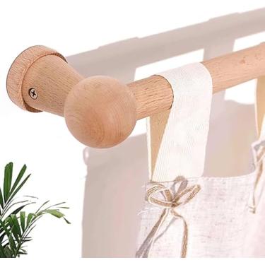 Imagem de Haste De Cortina De Madeira Maciça Com Suporte De 2 Suportes E Parafusos Para Janelas, Haste De Cortina única De 25 Mm De Diâmetro Pequeno Poste De Cortina Para Porta De Cozinha, A, 120CM